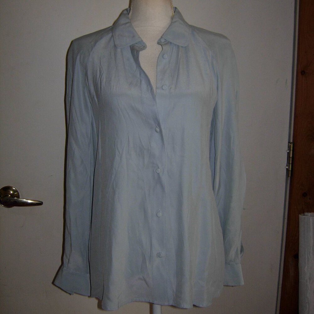 Frame Powder Blue Button Up Silk Top S